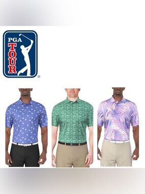 PGA Tour Men's Golf Conversational Print Short Sleeve Polo Shirt